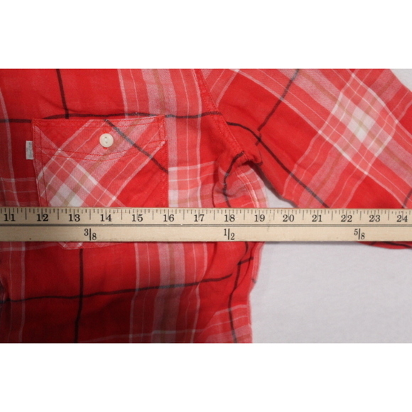 Levi's Women Orange Plaid Boyfriend Fit Pearl Snap Size Small - Picture 5 of 8